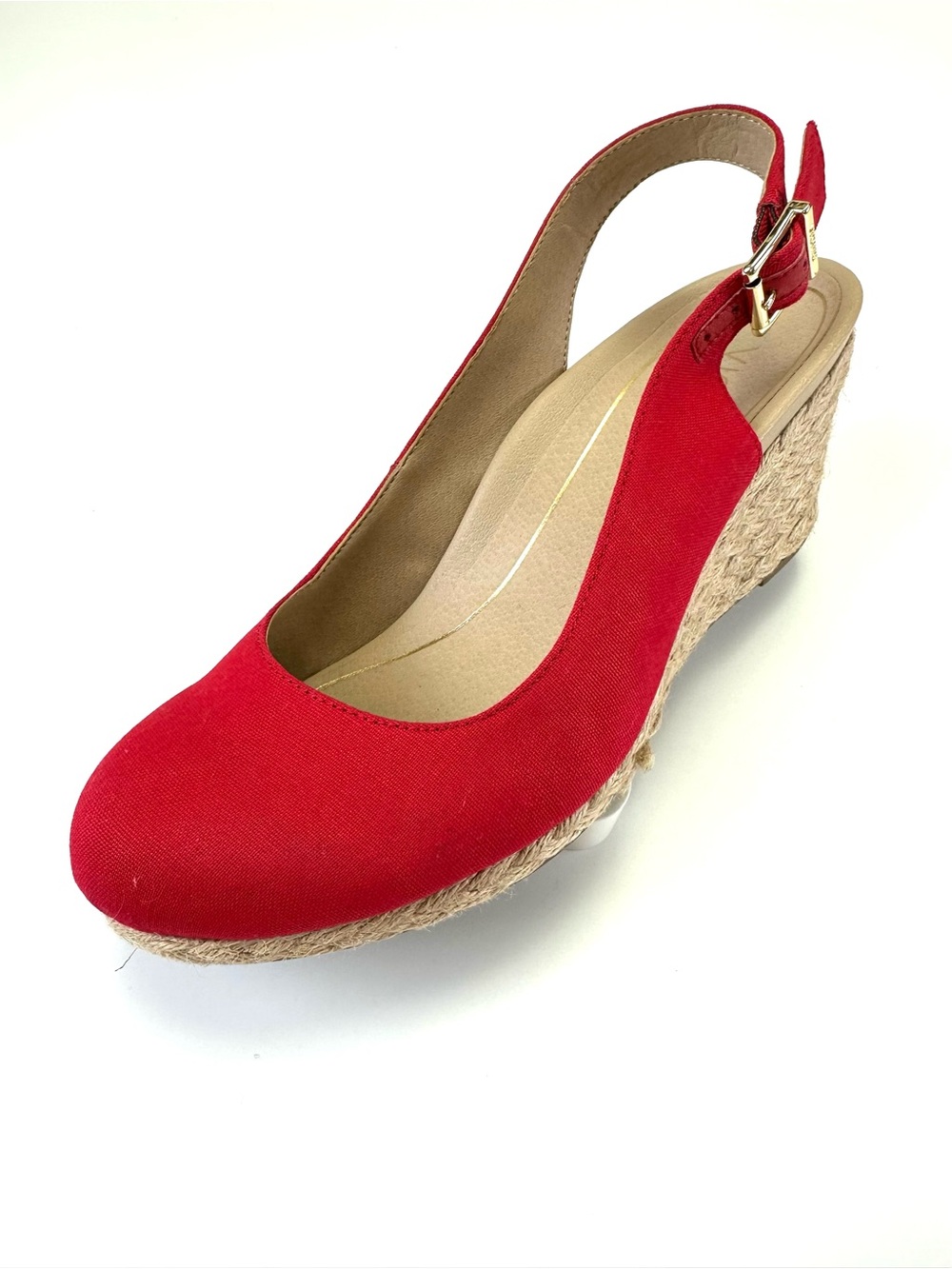 Vionic Coralina Red Canvas Espadrille Slingback Wedge Shoes Size 8